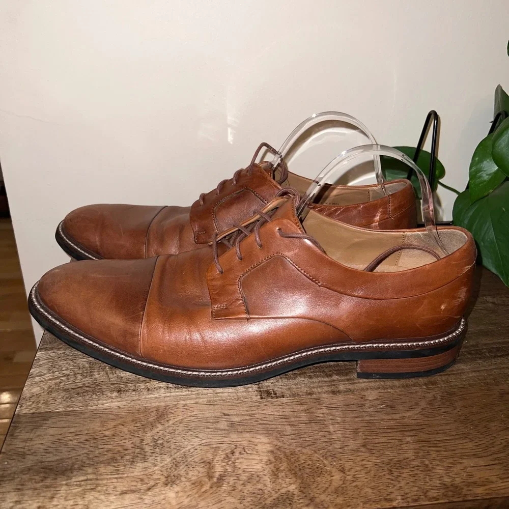 Cole Haan Warren Grand OS Mens 11.5 Brown Cap‎ Toe Leather Lace Up Dress Shoe